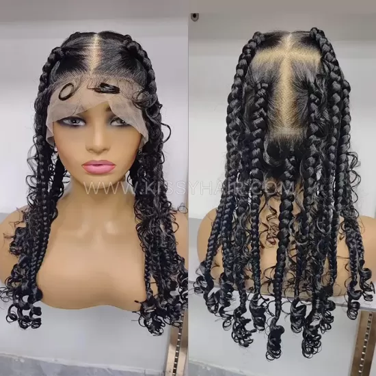 Perruque Tressée Déesse Boho avec Nattes Box Braids Bouclées Full Lace 24 Inches