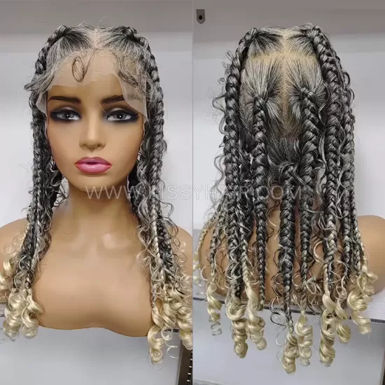 Perruque Tressée Déesse Boho avec Nattes Box Braids Bouclées Full Lace 24 Inches