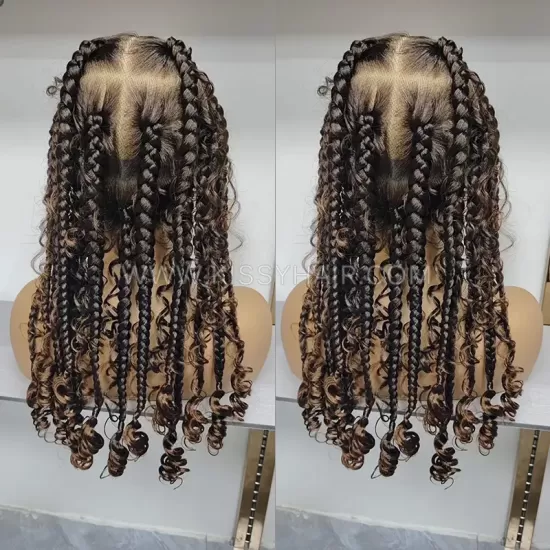 Perruque Tressée Déesse Boho avec Nattes Box Braids Bouclées Full Lace 24 Inches