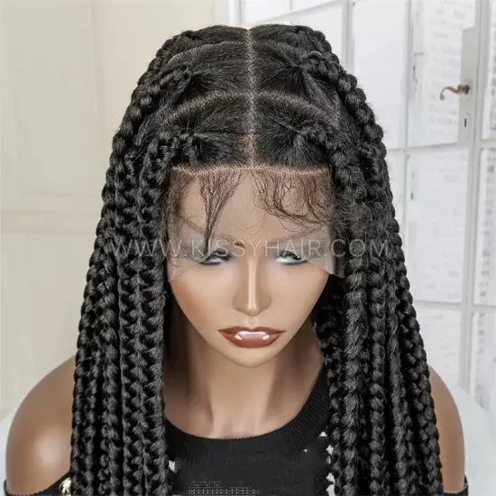 Perruque Tressée avec Micro Nattes Box Braids et Raie Croisée Full Lace 36 Inches