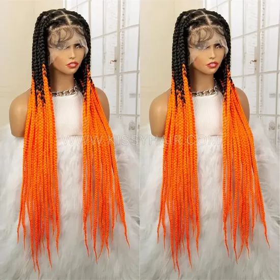 Perruque Tressée avec Micro Nattes Box Braids et Raie Croisée Full Lace 36 Inches