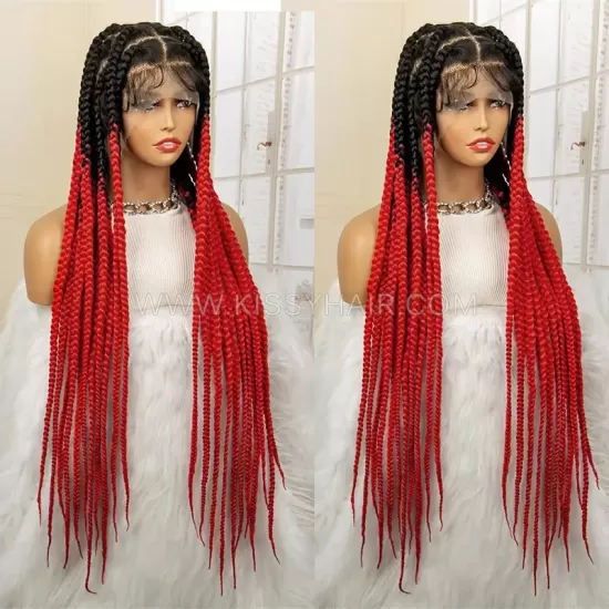 Perruque Tressée avec Micro Nattes Box Braids et Raie Croisée Full Lace 36 Inches