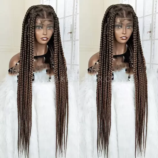 Perruque Tressée avec Micro Nattes Box Braids et Raie Croisée Full Lace 36 Inches