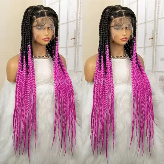 Perruque Tressée avec Micro Nattes Box Braids et Raie Croisée Full Lace 36 Inches