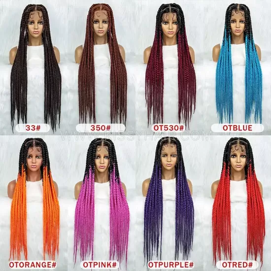 Perruque Tressée avec Micro Nattes Box Braids et Raie Croisée Full Lace 36 Inches