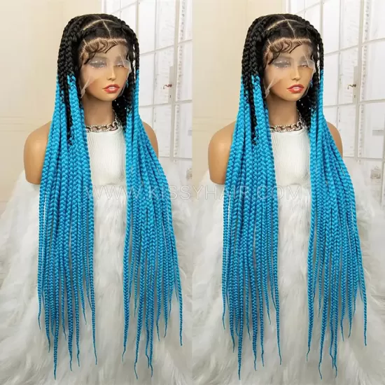 Perruque Tressée avec Micro Nattes Box Braids et Raie Croisée Full Lace 36 Inches