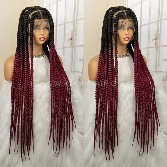 Perruque Tressée avec Micro Nattes Box Braids et Raie Croisée Full Lace 36 Inches