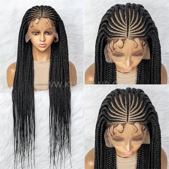 Fulani Cornrow Box Braids Braided Wig 13x7 Lace 32 Inches