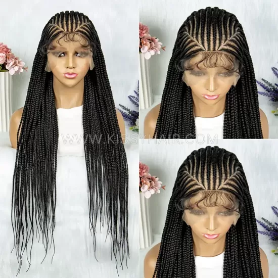 Fulani Cornrow Box Braids Braided Wig 13x7 Lace 32 Inches