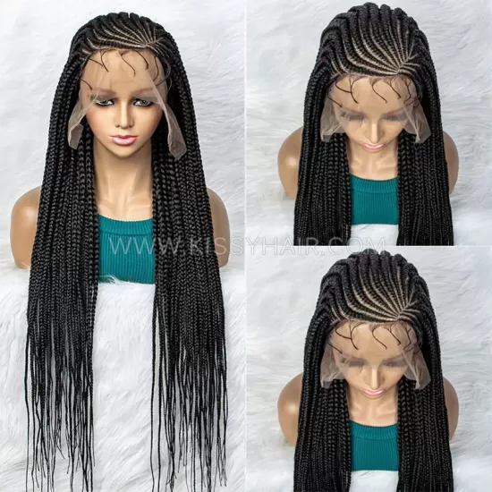 Fulani Cornrow Box Braids Braided Wig 13x7 Lace 32 Inches