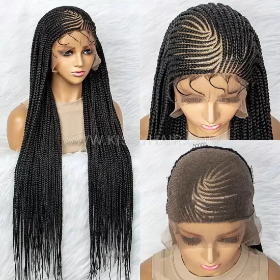 Fulani Cornrow Box Braids Braided Wig 13x7 Lace 32 Inches