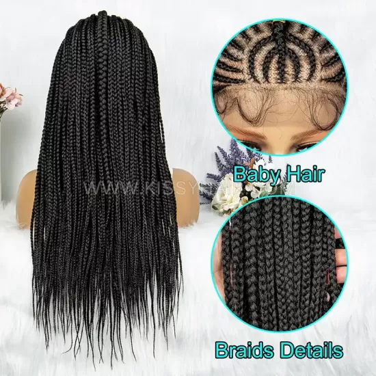 Fulani Cornrow Box Braids Braided Wig With Rings 13x5 Lace 26 Inches