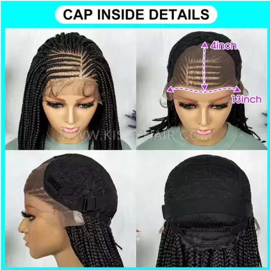 Fulani Cornrow Micro Box Braids Braided Bob Wig 13x4 Lace