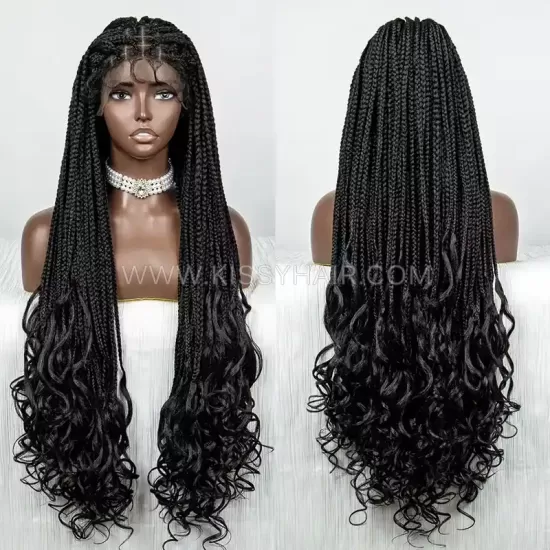 Goddess Box Braided Wig With  Loose Ends 9x6 Lace 36 Inches