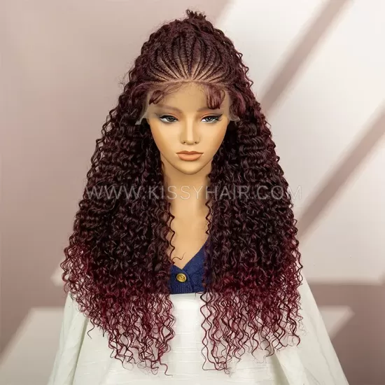 Goddess Cornrow Braided Curly Wig With Ponytail Full Lace 24 Inches