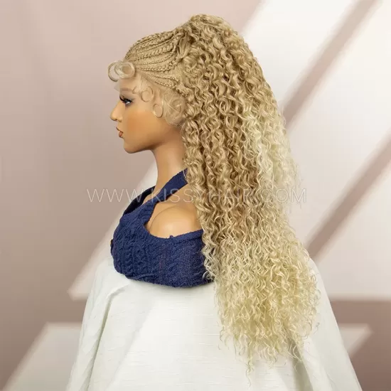 Goddess Cornrow Braided Curly Wig With Ponytail Full Lace 24 Inches