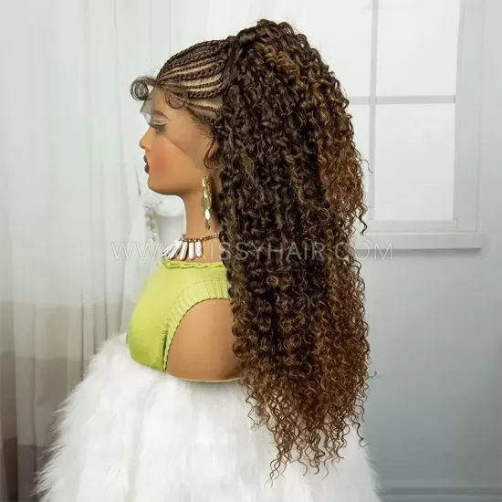 Goddess Cornrow Braided Curly Wig With Ponytail Full Lace 24 Inches