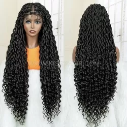 Goddess Gypsy Locs Braided Wig With Curly Ends 9x6 Lace 36 Inches