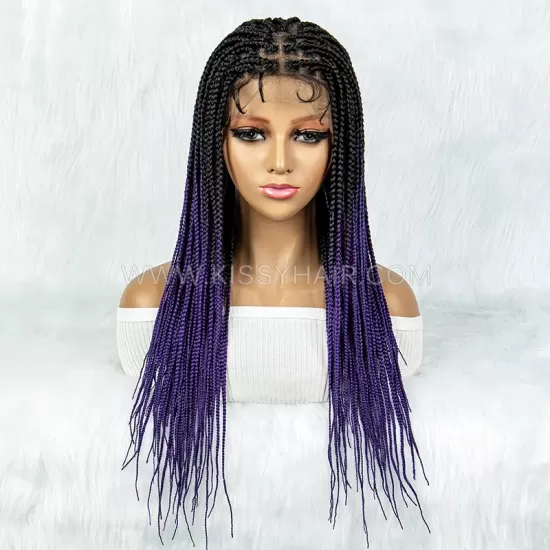 Perruque Tressée avec Micro Nattes Box Braids et Raie Quadrillée Full Lace 24 Inches