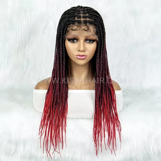 Perruque Tressée avec Micro Nattes Box Braids et Raie Quadrillée Full Lace 24 Inches