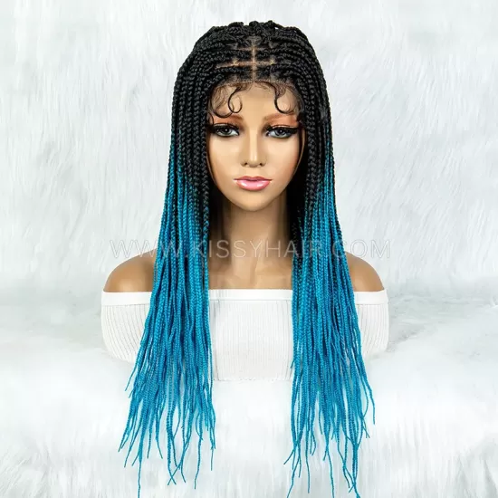 Perruque Tressée avec Micro Nattes Box Braids et Raie Quadrillée Full Lace 24 Inches