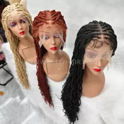 Perruque Tressée Sans Nœuds avec Micro Nattes Box Braids Ondulées Full Lace 32 Inches