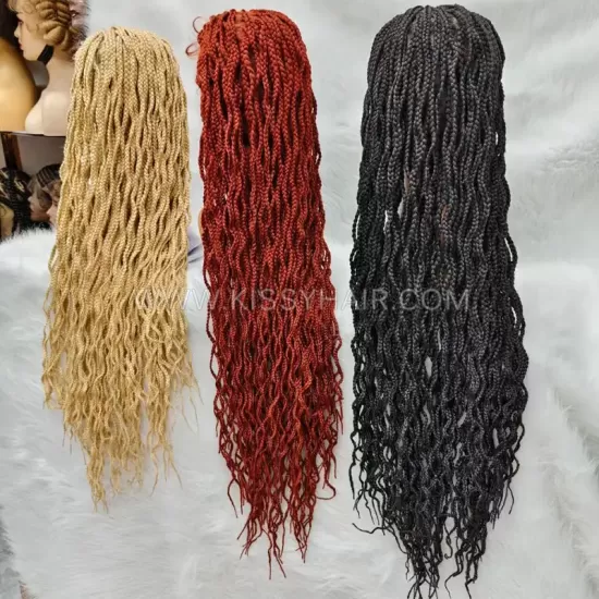 Perruque Tressée Sans Nœuds avec Micro Nattes Box Braids Ondulées Full Lace 32 Inches