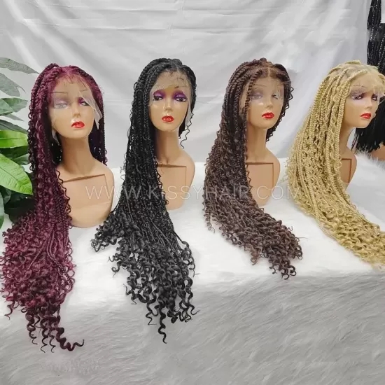 Knotless Boho Box Braids Braided Wig Full Lace 36 Inches