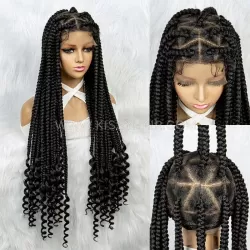 Knotless Goddess Box Braided Wig With Curly Ends Full Lace 36 Inches