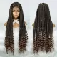 Peruca Trançada com Box Braids Deusa Sem Nó com Pontas Onduladas Laço Frontal Completo 36 Polegadas