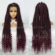 Peruca Trançada com Box Braids Deusa Sem Nó com Pontas Onduladas Laço Frontal Completo 36 Polegadas