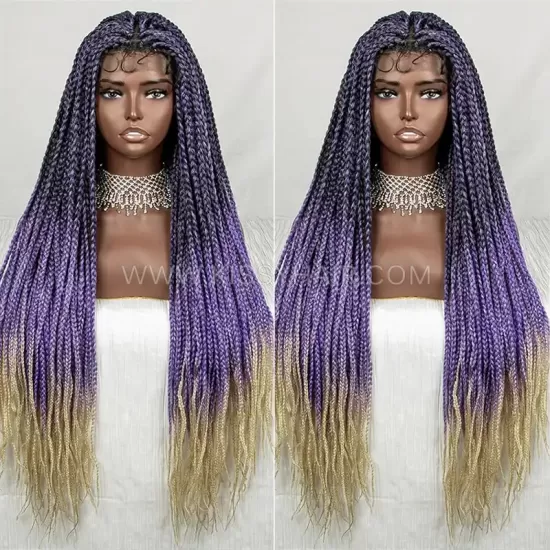 Knotless Micro Box Braids Braided Wig 9x6 Lace 36 Inches