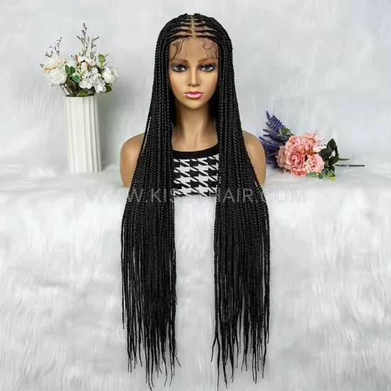 Perruque Tressée avec Micro Nattes Box Braids et Raie Parallèle Full Lace 36 Inches