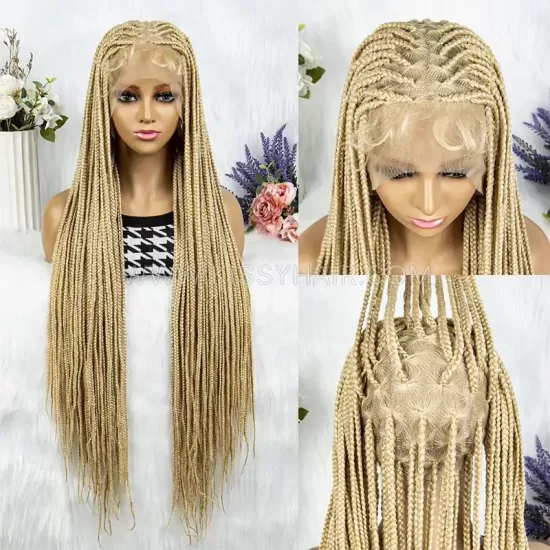 Perruque Tressée avec Micro Nattes Box Braids et Raie Parallèle Full Lace 36 Inches