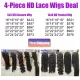 Different Textures 4-Piece HD Lace Raw Hair Wigs Starter Package