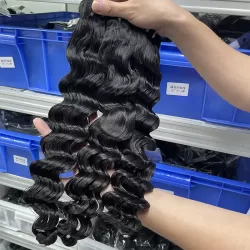 10A Raw Lao Hair Weaves Bundles Loose Deep 