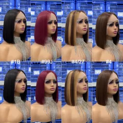 13x4 Raw Human Hair Blunt Cut Bob Wig Straight