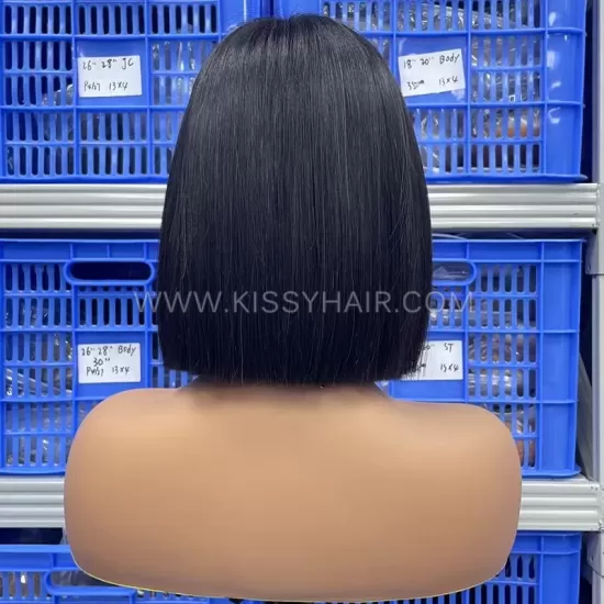 13x4 Raw Human Hair Blunt Cut Bob Wig Straight