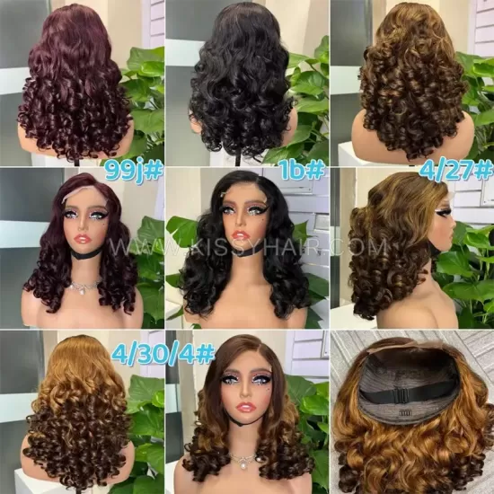 Peruca de Cabelo Humano Virgem Double Drawn 5x5 Cachos Elásticos