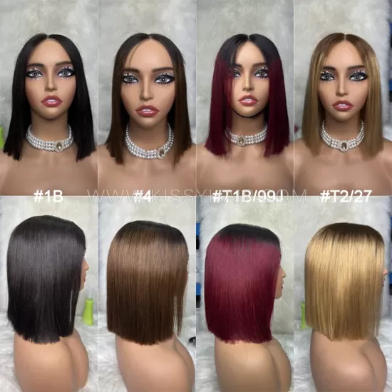 5x5 Raw Human Hair Double Drawn Blunt Cut Bob Wig Straight