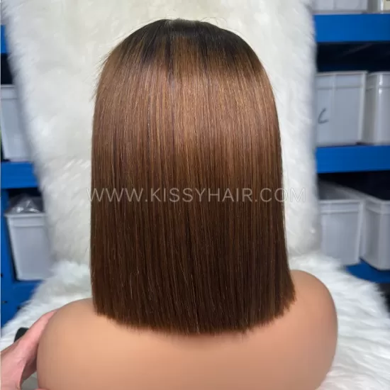 5x5 Raw Human Hair Double Drawn Blunt Cut Bob Wig Straight