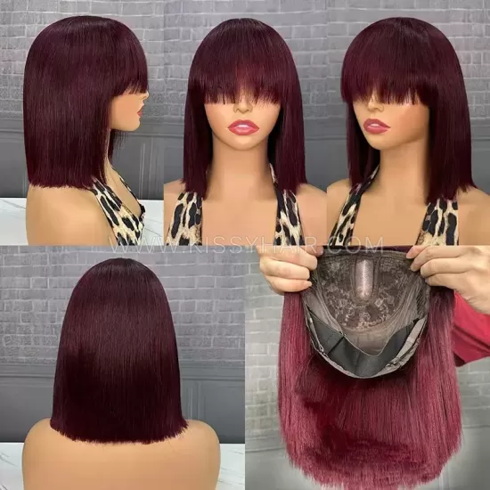 Peruca bob com franja de cabelo humano natural